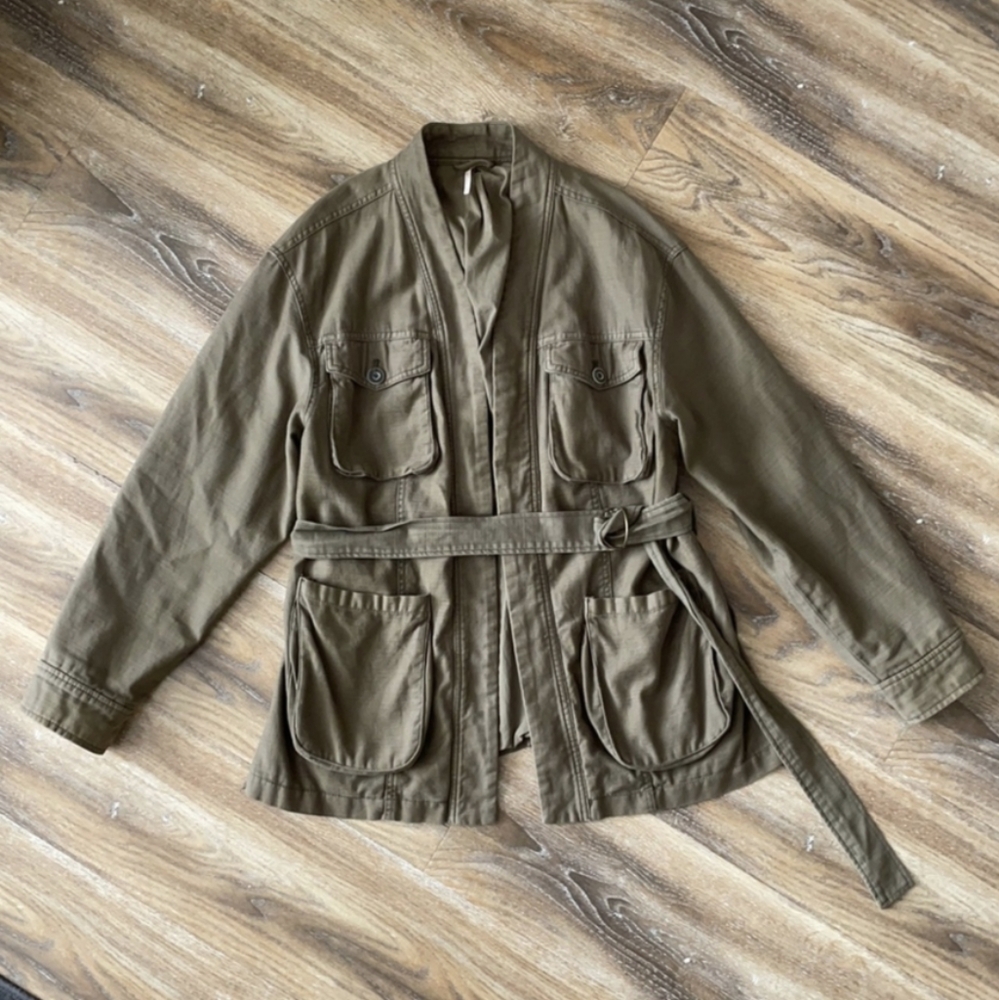 Free People "Back to Nature" Belted Jacket, Olive Green